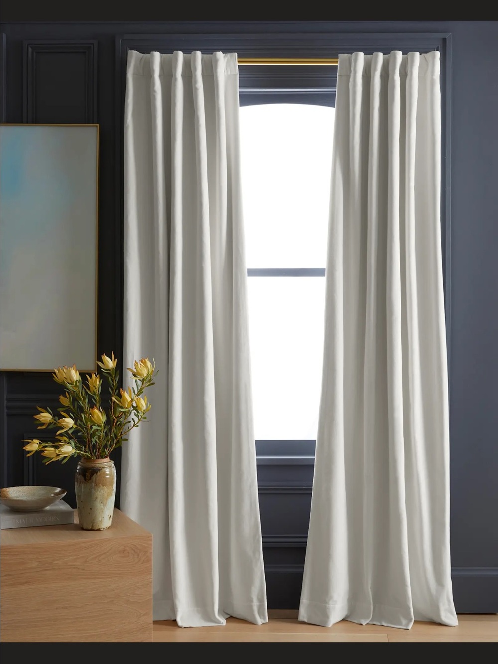Quince Ivory Cotton Velvet Room Darkening Curtain Panel 48x84